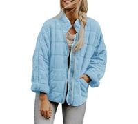 Générique Quilted Jackets for Women Women's Causal Lightweight Stand Collar Long Sleeve Oversized Zip Up Winter Coats (sky,S)