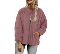 Générique Quilted Jackets for Women Women's Causal Lightweight Stand Collar Long Sleeve Oversized Zip Up Winter Coats (Fuchsia,S)