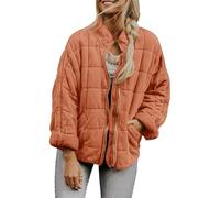 Générique Quilted Jackets for Women Women's Causal Lightweight Stand Collar Long Sleeve Oversized Zip Up Winter Coats (orange,S)