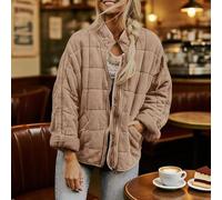 Générique Quilted Jackets for Women Women's Causal Lightweight Stand Collar Long Sleeve Oversized Zip Up Winter Coats (light khaki,S)