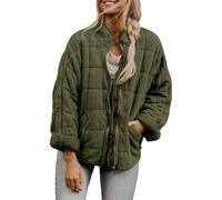 Générique Quilted Jackets for Women Women's Causal Lightweight Stand Collar Long Sleeve Oversized Zip Up Winter Coats (dark green,S)