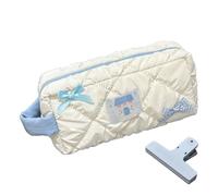Générique Quilted Pencil Pouch with Blue Bow Design,Large Capacity School Supplies Organizer (Blue)