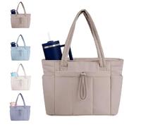 Générique Quilted Tote Bag with Cup Holder & Laptop Compartment, Large Capacity Cute Puffer Crossbody Travel Work Bags for Women (Camel)