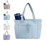 Générique Quilted Tote Bag with Cup Holder & Laptop Compartment, Large Capacity Cute Puffer Crossbody Travel Work Bags for Women (Blue)