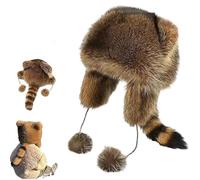 Générique Raccoon Hat with Tail, Winter Cute Raccoon Plush Hats,Racoon Tail Hat, Soft, Warm, Adjustable Size for Cold Weather (L)