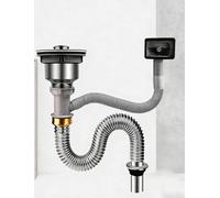 Générique Raccords de Tuyau de Descente d'évier de Cuisine, Ensemble d'évier en Acier Inoxydable, avec trop-Plein, Tube de piège de Type Flexible(Double-Slot,80cm/31.5Inches)