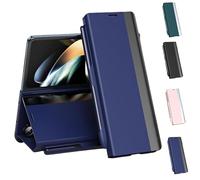 Générique Radujy/Lovreko Luxury Electroplated Leather Magnetic Phone Case, Anti-Fall Leather Case, with Phone Stand and Pen Slot, Flip Cases for Galaxy Z Fold 4/5/6/7 (Blue,Z Fold 3)
