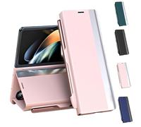 Générique Radujy/Lovreko Luxury Electroplated Leather Magnetic Phone Case, Anti-Fall Leather Case, with Phone Stand and Pen Slot, Flip Cases for Galaxy Z Fold 4/5/6/7 (Pink,Z Fold 4)