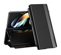 Générique Radujy/Lovreko Luxury Electroplated Leather Magnetic Phone Case with Phone Stand and Pen Slot, Anti-Fall Leather Case for Galaxy Z Fold 5/6/7 (Black,for Z fold7)