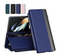 Générique Radujy/Lovreko Luxury Electroplated Leather Magnetic Phone Case with Phone Stand and Pen Slot and Anti-Fall for Galaxy Z Fold 3/4/5/6/7 (for Z Fold 7,Blue)