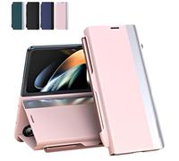 Générique Radujy/Lovreko Luxury Electroplated Leather Magnetic Phone Case, with Phone Stand and Pen Slot, Anti-Fall Leather Case, for Galaxy Z Fold 3/6/4/7/5 Series (for Z fold4,Pink)