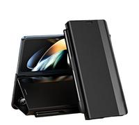 Générique Radujy/Lovreko Luxury Electroplated Leather Magnetic Phone Case, with Phone Stand and Pen Slot, Anti-Fall Leather Case, for Galaxy Z Fold 3/6/4/7/5 Series (for Z fold6,Black)