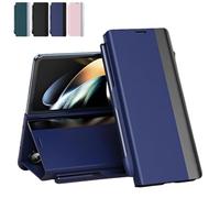 Générique Radujy/Lovreko Luxury Electroplated Leather Magnetic Phone Case, with Phone Stand and Pen Slot, Anti-Fall Leather Case, for Galaxy Z Fold 3/6/4/7/5 Series (for Z fold2,Blue)