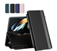 Générique Radujy/Lovreko Luxury Electroplated Leather Magnetic Phone Case with Phone Stand and Pen Slot and Anti-Fall for Galaxy Z Fold 3/4/5/6/7 (for Z Fold 5,Black)