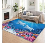 Générique Raie Manta Corail Poisson Doux Tapis 80x150 cm | Poil Ras Utilisable toute l'année Océan Moderne Minimaliste Conte De Fées Tapis, pour Chambre Salle Manger Bureau Cuisine