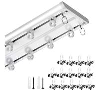 Générique Rail de Rideau en Aluminium à 2 Couches avec roulettes silencieuses, Fixation au Plafond, pré-percé, Silencieux pour Chambres et balcons, décoration intérieure et intimité (Blanc, 1,8 m/5,9