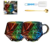 Générique Rainbow D20 Dice Mug, Polyhedral Ribbed Dice Transparent Mugs with Handle, Funny Collection Class Coffee Cup Gift for Game Enthusiasts, Fantasy Lovers