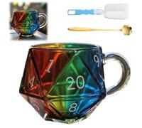 Générique Rainbow D20 Dice Mug, Polyhedral Ribbed Dice Transparent Mugs with Handle, Funny Collection Class Coffee Cup Gift for Game Enthusiasts, Fantasy Lovers