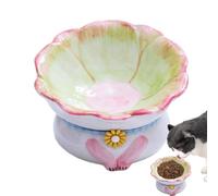 Générique Raised Cat Bowl - Ceramic Cаt Bowls | Non-Slip Dog Bowĺ, Whisker Friendly, Anti-Vomiting Pet Supplies for Small Medium Large Puppies Kittens,Flower Shape Tilted Caț Food Bowlś