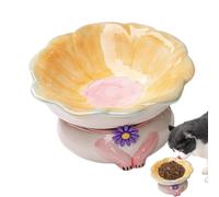 Générique Raised Cat Bowl - Ceramic Cаt Bowls | Non-Slip Dog Bowĺ, Whisker Friendly, Anti-Vomiting Pet Supplies for Small Medium Large Puppies Kittens,Flower Shape Tilted Caț Food Bowlś