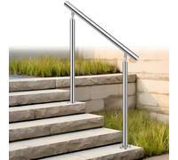 Générique Rambarde d'escalier extérieure en Acier Inoxydable, Style transitionnel, avec kit d'installation et Fixation au Sol. Tube Rond, Finition Argent brossé.