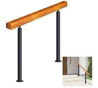 Générique Rambarde d'escalier extérieure en Bois avec poteaux réglables en Fer forgé Noir, antidérapante et sécurisée, pour 1 ou 2 marches. Kit d'installation Facile Inclus.