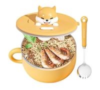 Générique Ramen Bowl Set - 304 Stainless Steel + PP Noodles Cup | Ramen Cooker Heat-retaining Lid With Spoon And Fork | Noodle Soup Bowl Holds 2 Portions, For Dumplings And Hot Meals