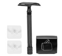 Générique Rasoir Double Face Vintage Manuel en Métal Noir Manche de Rasoir, Support et Boîte de Récupération des Lames - Kit de Rasage Portable pour Barbe et Cheveux Courts, Usage