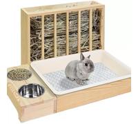 Générique Ratelier Foin Lapin Mangeoire À Foin en Bois pour Lapin avec Bac À Litière 4 en 1 pour Petit Animal De Compagnie, Hamster, Furet,Mangeoire Lapin(Pas de Bouteille d'eau)
