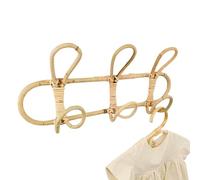 Générique Rattan Hooks Wall Rack, Wall Rattan Hanger Rack, Rattan Garments Organizer, Wall Storage Hooks for Bags, Rattan Organizer Rack for Towels, Three Hook Rattan Wall Rack,