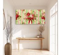 Générique Rayures Fleurs Et Roses Tableau Décoration Murale Salon - Impression sur Toile Encadrée Rétro pour Chambre, Bureau et Couloir, À Assembler Soi-même Murale 120 x 60 cm