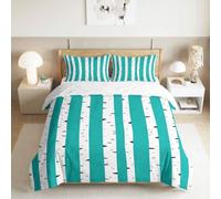 Générique Rayures Verticales Bleu Vert Blanc Housse de Couette 140 x 200 cm | Housse de Couette Moderne Minimaliste Géométrie Réversible 2 Personnes Ado Adulte, Parure de Lit Respirante, Décor Chambre