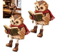 Générique Reading Owl Figurine with Book Round Glasses, Vintage Rustic Shelf Sitter with Dangling Legs and Boots, Woodland Farmhouse Tabletop Decor for Bookshelf,Mantel,Homes Office and Reader Gifts