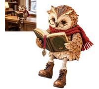 Générique Reading Owl Figurine with Book Round Glasses, Vintage Rustic Shelf Sitter with Dangling Legs and Boots, Woodland Farmhouse Tabletop Decor for Bookshelf,Mantel,Homes Office and Reader Gifts