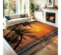 Générique Réalisme Naturel Tapis de Salon Lavable en Machine 90 x 120 cm, Tapise antidérapant, Tapis de Chambre Style Plage Coucher De Soleil Silhouettes De Cocotiers pour Le Salon, Orange