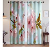 Générique Réaliste Aquarelle Fleur de Cerisier Rideau pour Chambre à Coucher et Salon - Durable Rideau Fenêtre à Imprimé, Rose, 117L X 138H cm (2 Panneaux)