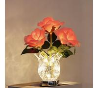 Générique Rechargeable LED Color Changing Flower Light, Cordless Touch Control Artificial Roses Night Light with Glass Vase, Flower Lamp for Valentine's Day Festival Party Date Home Decor
