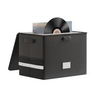 Générique Record Storage Box, Storage Crate with Lid and Handles, Water-Resistant Fireproof File Holder for Valuable Album Collection, Books, Magazines, Media Devices, 16.1x13x13 inches
