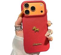 Générique Red Bottom 3D Gold Lucky Horse Phone Case, 2026 New Pony Soft Shell Mobile Phone Cases, Anti-Fall Shockproof with Stand, for iPhone 17/16/15/14 Pro Max (for 15,Red-A)