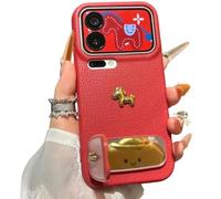 Générique Red Bottom 3D Gold Lucky Horse Phone Case, 2026 New Pony Soft Shell Mobile Phone Cases, Anti-Fall Shockproof with Stand, for iPhone 17/16/15/14 Pro Max (for 14,Red-B)