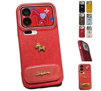 Générique Red Bottom 3D Gold Lucky Horse Phone Case,Year of The Horse Reds Phone Case,2026 New Year Pony Mobile Protective Cover for iPhone 14/15/16/17 Pro Max (Red(with Stand), for 14 Pro)