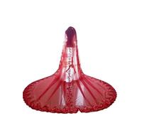 Générique Red Cathedral Wedding Veil with Elegant Edge and Metal Comb for Brides