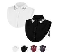 Générique Red Christmas Plaid Rhinestone Detachable Collar,No More Ugly Sweaters,Detachable Half Shirt,Stylish Dickey Fake Collar (White+Balck,2PCS)