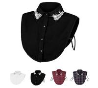 Générique Red Christmas Plaid Rhinestone Detachable Collar,No More Ugly Sweaters,Detachable Half Shirt,Stylish Dickey Fake Collar (Black,1PC)