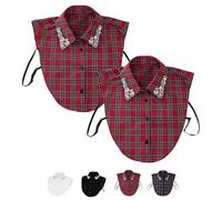Générique Red Christmas Plaid Rhinestone Detachable Collar,No More Ugly Sweaters,Detachable Half Shirt,Stylish Dickey Fake Collar (Red,2PCS)