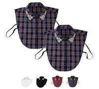Générique Red Christmas Plaid Rhinestone Detachable Collar,No More Ugly Sweaters,Detachable Half Shirt,Stylish Dickey Fake Collar (Blue,2PCS)