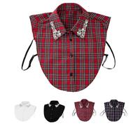 Générique Red Christmas Plaid Rhinestone Detachable Collar,No More Ugly Sweaters,Detachable Half Shirt,Stylish Dickey Fake Collar (Red,1PC)