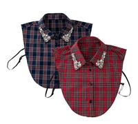 Générique Red Christmas Plaid Rhinestone Detachable Collar,Women's Classic Fake Collar,Half-Shirt Choker Necklace for Holiday Outfits (2pcs)
