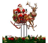 Générique Reindeer Yard Stakes - 2D Acrylic Santa Sleigh Garden, Flat Christmas Character Plug | Décoration du Père Noël Et des Rennes De Couleur Imperméable pour La Cour De Jardinière De Patio
