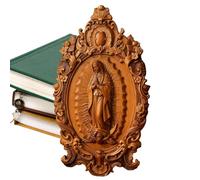 Générique Religious Wood Sculpture - Catholic Saint Statue, Small Sacred Figurine with Mount, Hand-Carved Timber Icon, Spiritual Devotional Ornament, Church Entryway Altar Display for Prayer Room